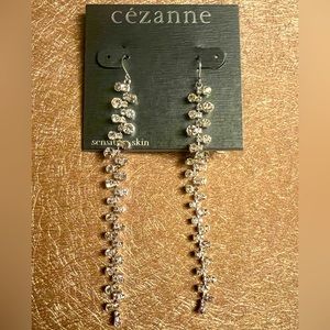 New Cezanne long dangle earrings silver stones fancy